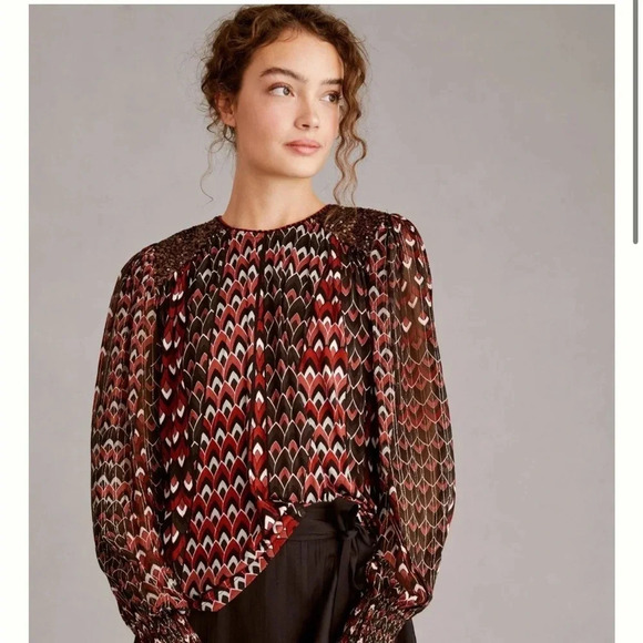 Anthropologie Tops - Anthropologie Bl-nk Sequin-Embellished Blouse Size Small
